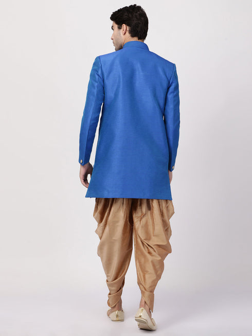 VM By VASTRAMAY Men's Blue Silk Blend Sherwani Set